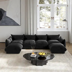 L-förmiges Sektionssofa, minimalistisches Chenille-Modulsofa mit Ottomane