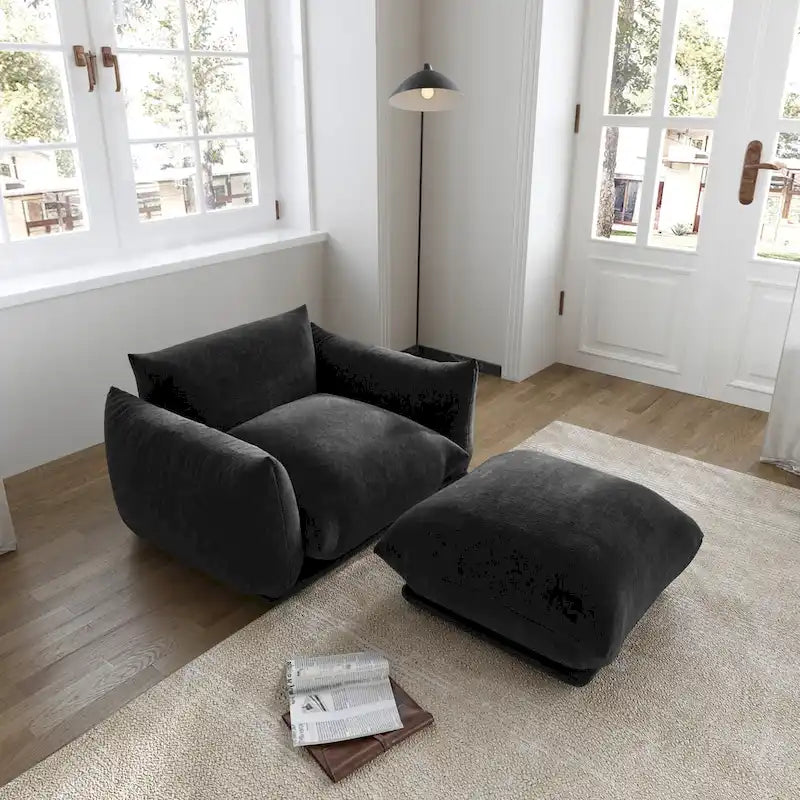 L-förmiges Sektionssofa, minimalistisches Chenille-Modulsofa mit Ottomane