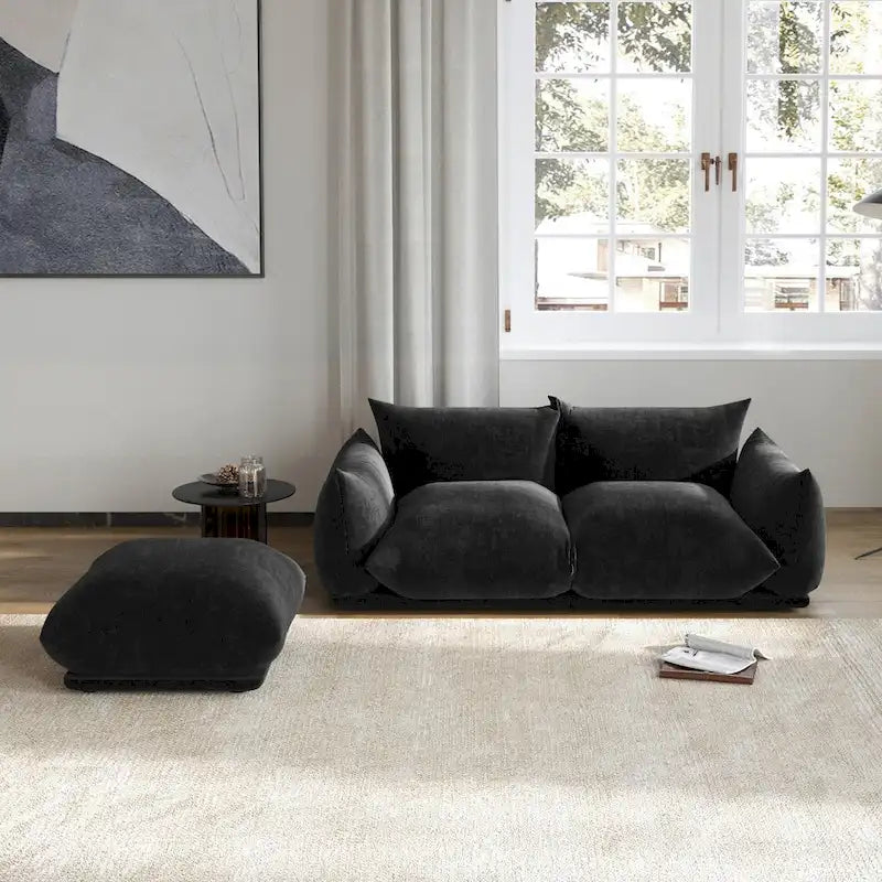 L-förmiges Sektionssofa, minimalistisches Chenille-Modulsofa mit Ottomane