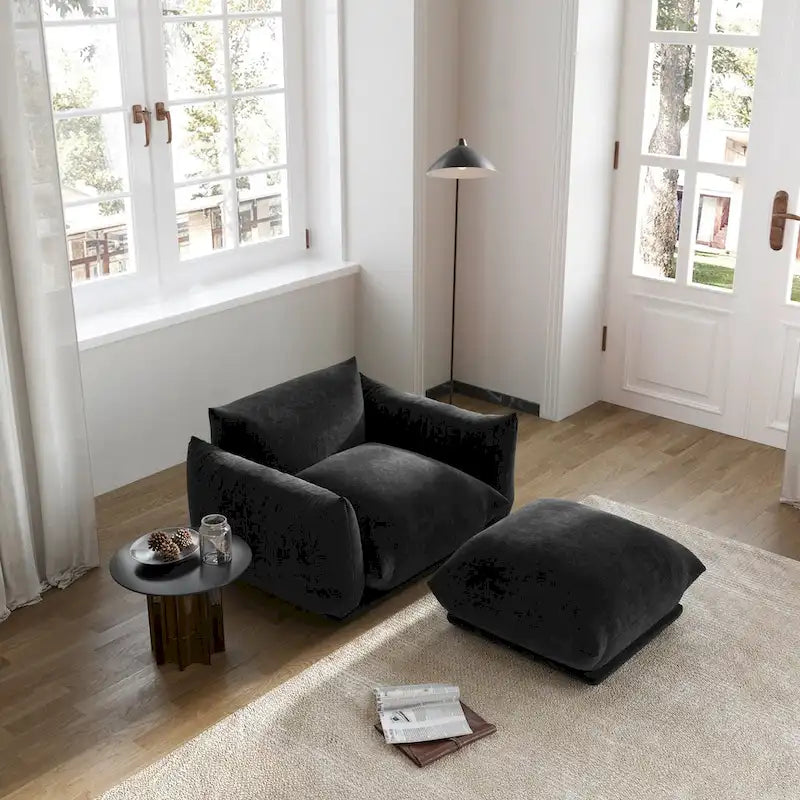 L-förmiges Sektionssofa, minimalistisches Chenille-Modulsofa mit Ottomane