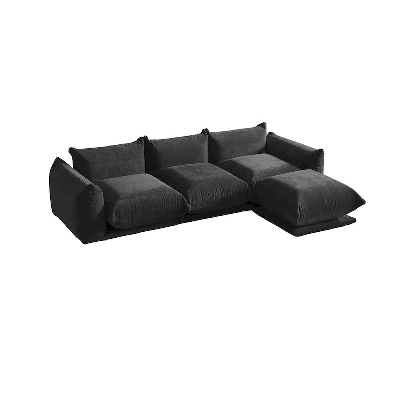 L-förmiges Sektionssofa, minimalistisches Chenille-Modulsofa mit Ottomane