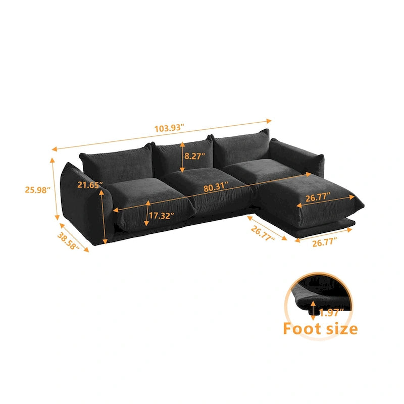 L-förmiges Sektionssofa, minimalistisches Chenille-Modulsofa mit Ottomane