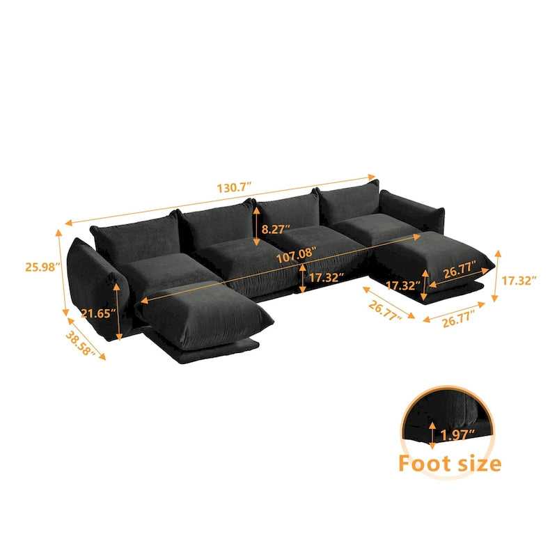 L-förmiges Sektionssofa, minimalistisches Chenille-Modulsofa mit Ottomane