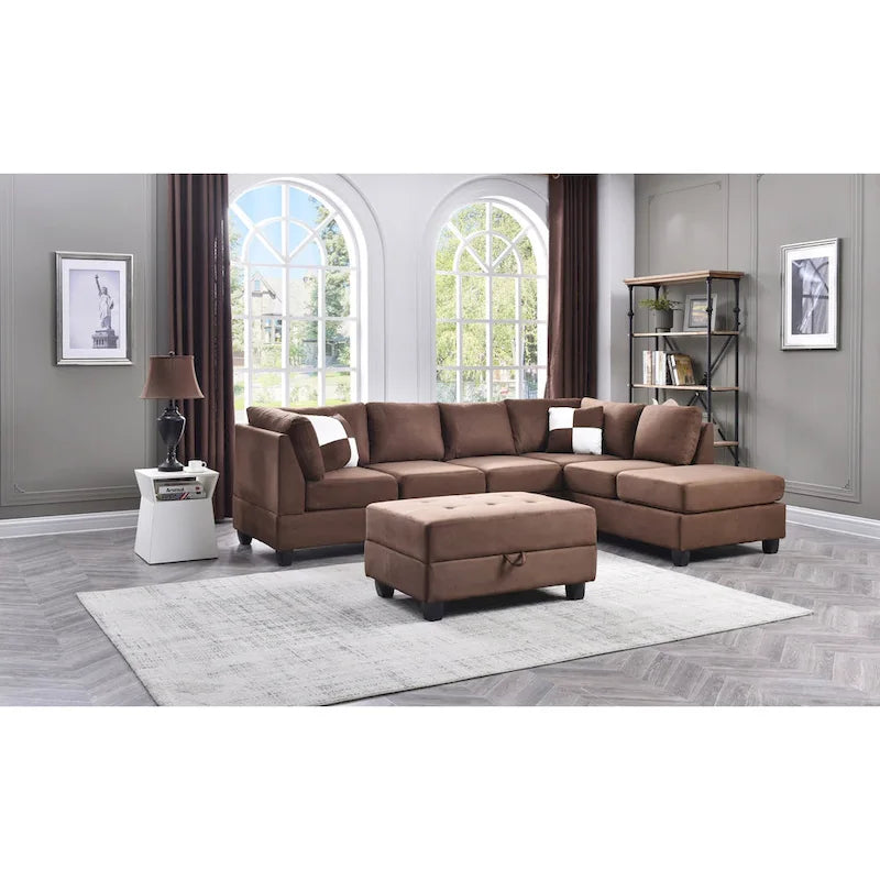 Malone 111 Zoll Wildleder 4-Sitzer Ecksofa mit 2 Zierkissen - 111L x 78B x 34H