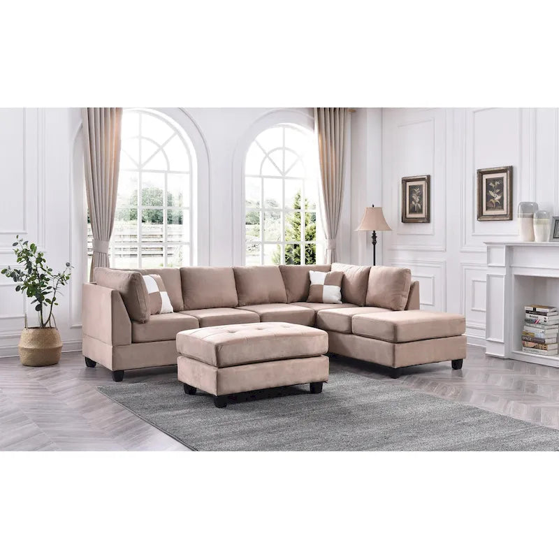 Malone 111 Zoll Wildleder 4-Sitzer Ecksofa mit 2 Zierkissen - 111L x 78B x 34H