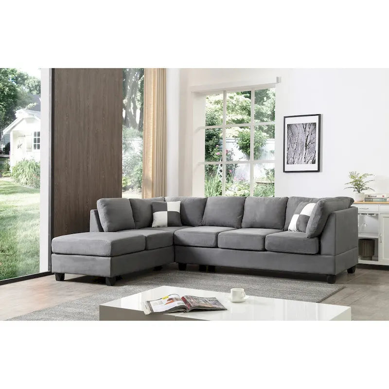 Malone 111 Zoll Wildleder 4-Sitzer Ecksofa mit 2 Zierkissen - 111L x 78B x 34H