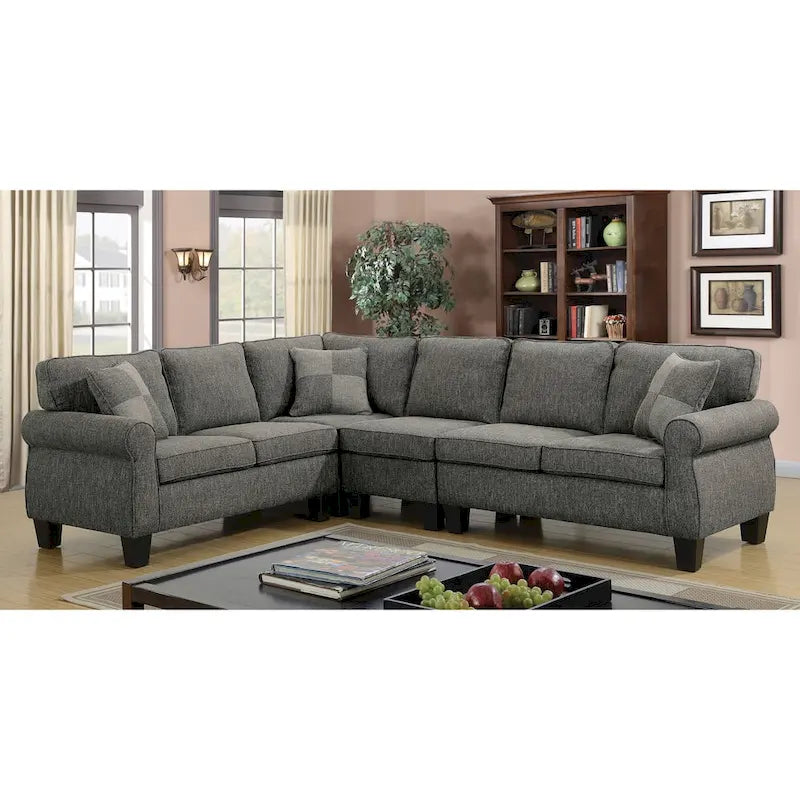 Nele L-förmiges Ecksofa mit Übergangs-Leinenstoff von Furniture of America