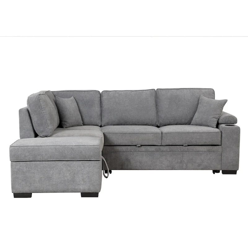 Nestfair 2-in-1 Ausziehbares Schlafsofa L-förmige Couch mit Aufbewahrungshocker