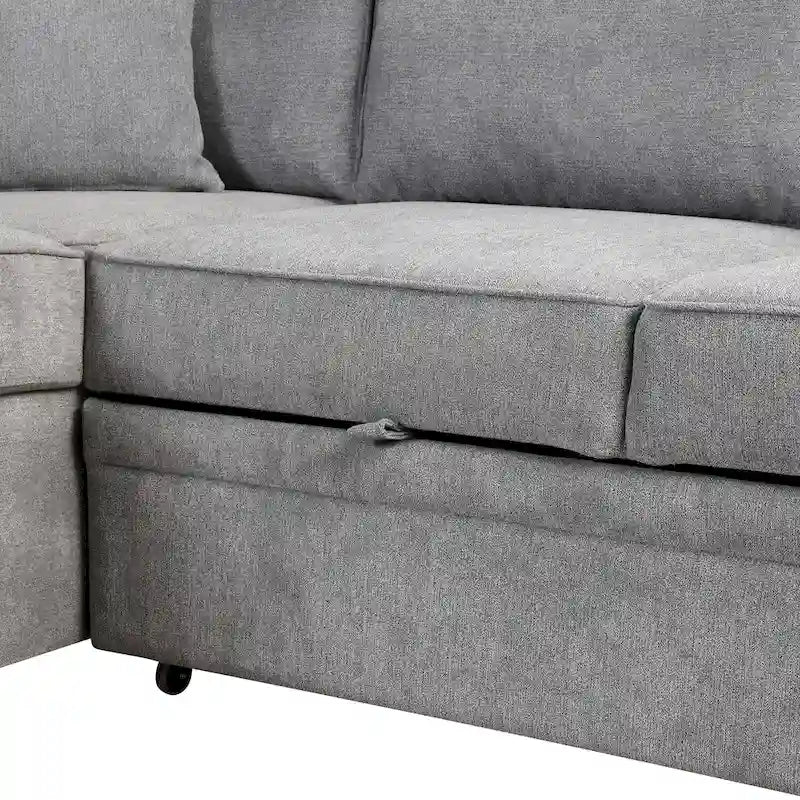 Nestfair 2-in-1 Ausziehbares Schlafsofa L-förmige Couch mit Aufbewahrungshocker