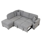 Nestfair 2-in-1 Ausziehbares Schlafsofa L-förmige Couch mit Aufbewahrungshocker