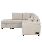 Nestfair 2-in-1 Ausziehbares Schlafsofa L-förmige Couch mit Aufbewahrungshocker