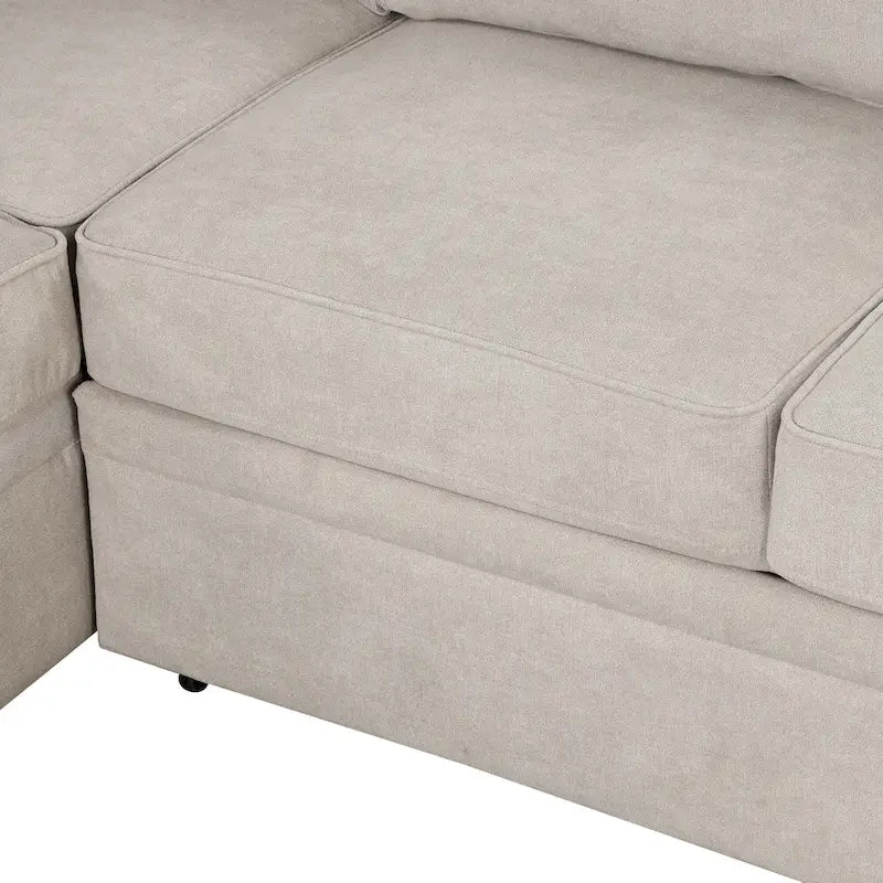 Nestfair 2-in-1 Ausziehbares Schlafsofa L-förmige Couch mit Aufbewahrungshocker
