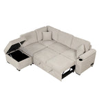 Nestfair 2-in-1 Ausziehbares Schlafsofa L-förmige Couch mit Aufbewahrungshocker