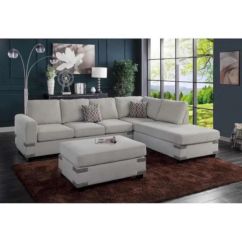Poundex 3-teiliges Stoff-Ecksofa-Set mit Ottomane