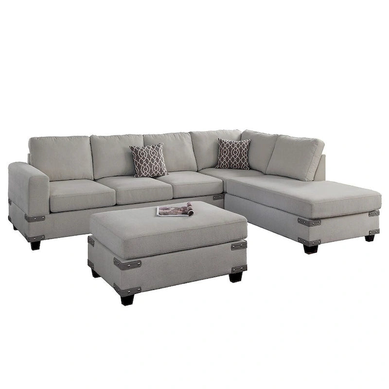 Poundex 3-teiliges Stoff-Ecksofa-Set mit Ottomane