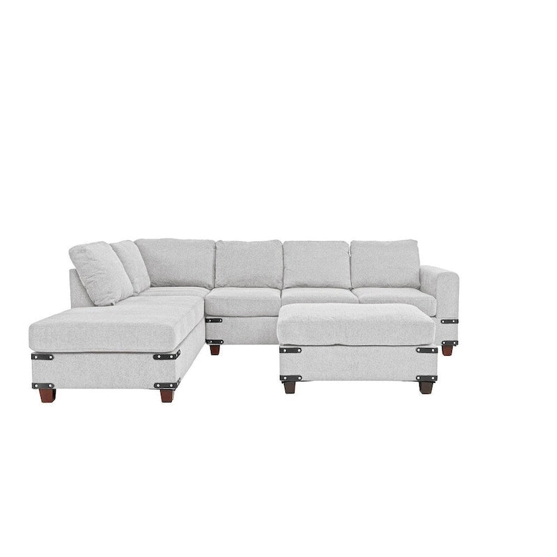 Poundex 3-teiliges Stoff-Ecksofa-Set mit Ottomane
