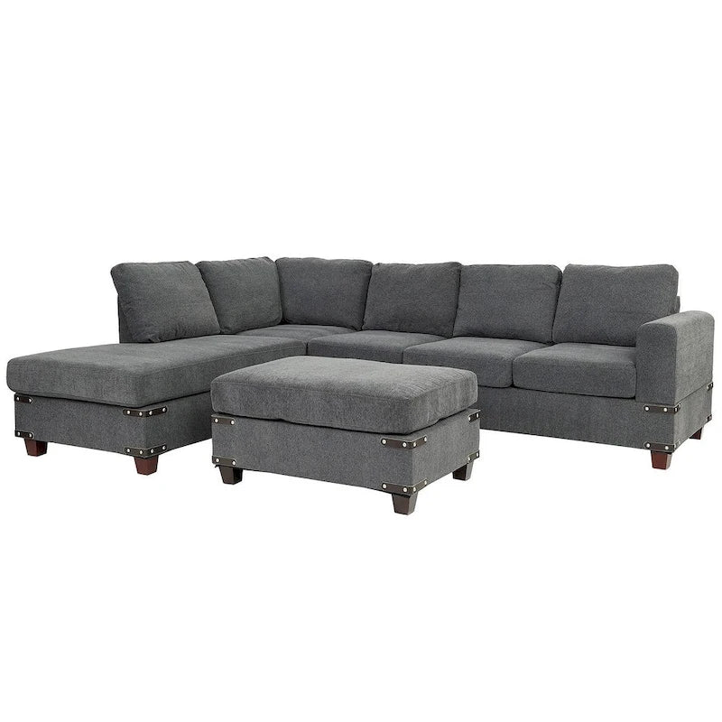 Poundex 3-teiliges Stoff-Ecksofa-Set mit Ottomane