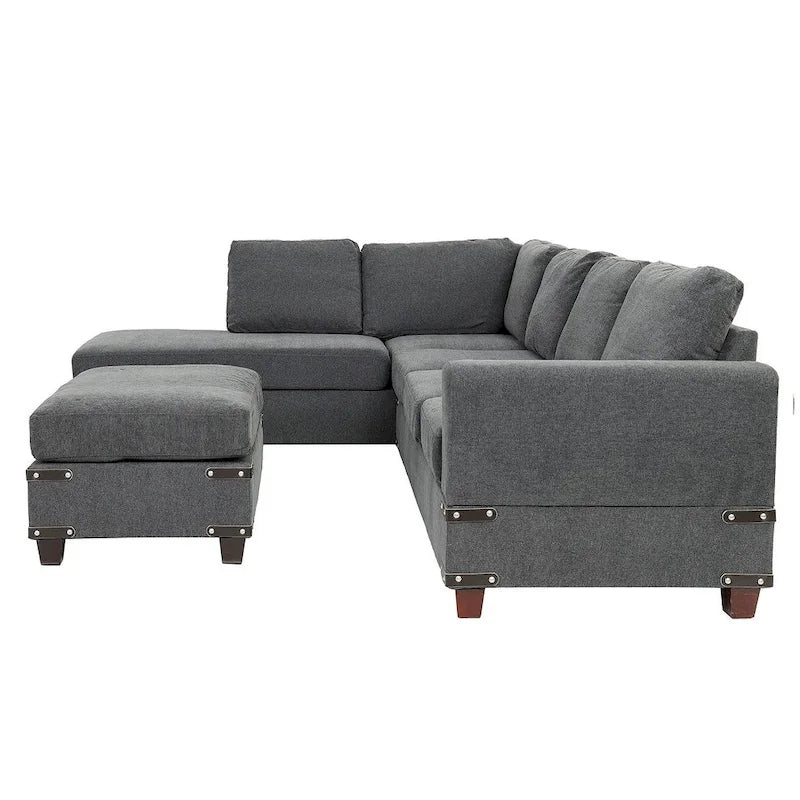 Poundex 3-teiliges Stoff-Ecksofa-Set mit Ottomane