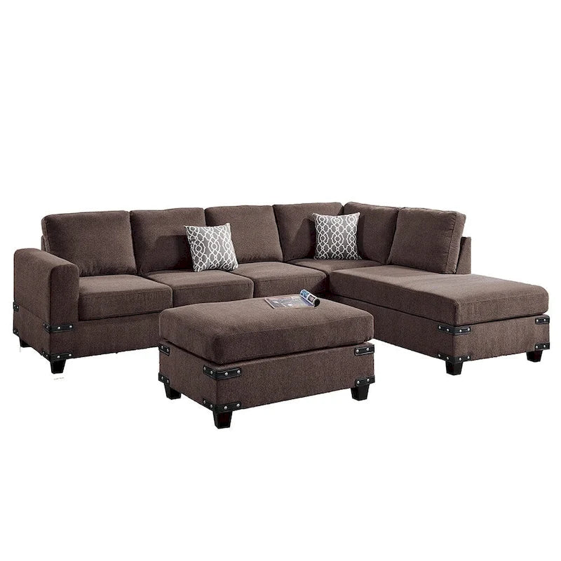 Poundex 3-teiliges Stoff-Ecksofa-Set mit Ottomane