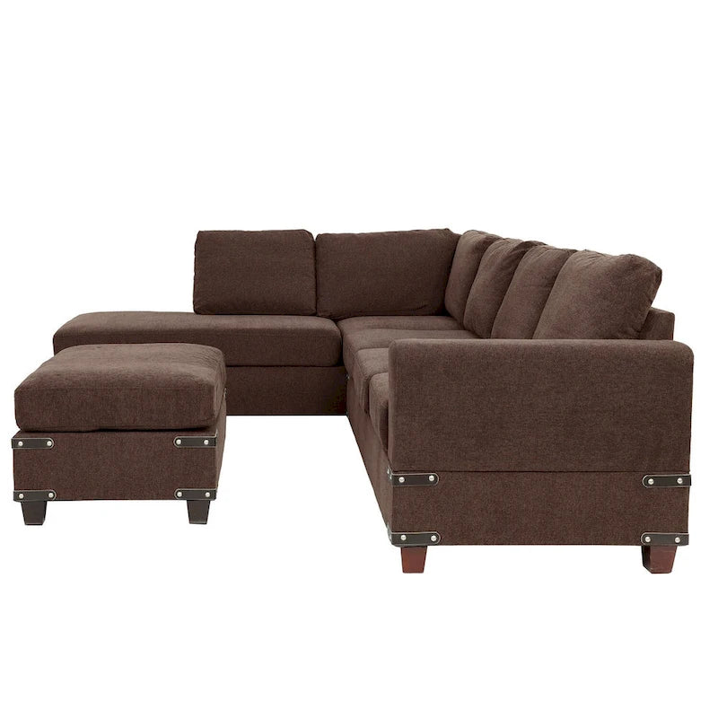 Poundex 3-teiliges Stoff-Ecksofa-Set mit Ottomane