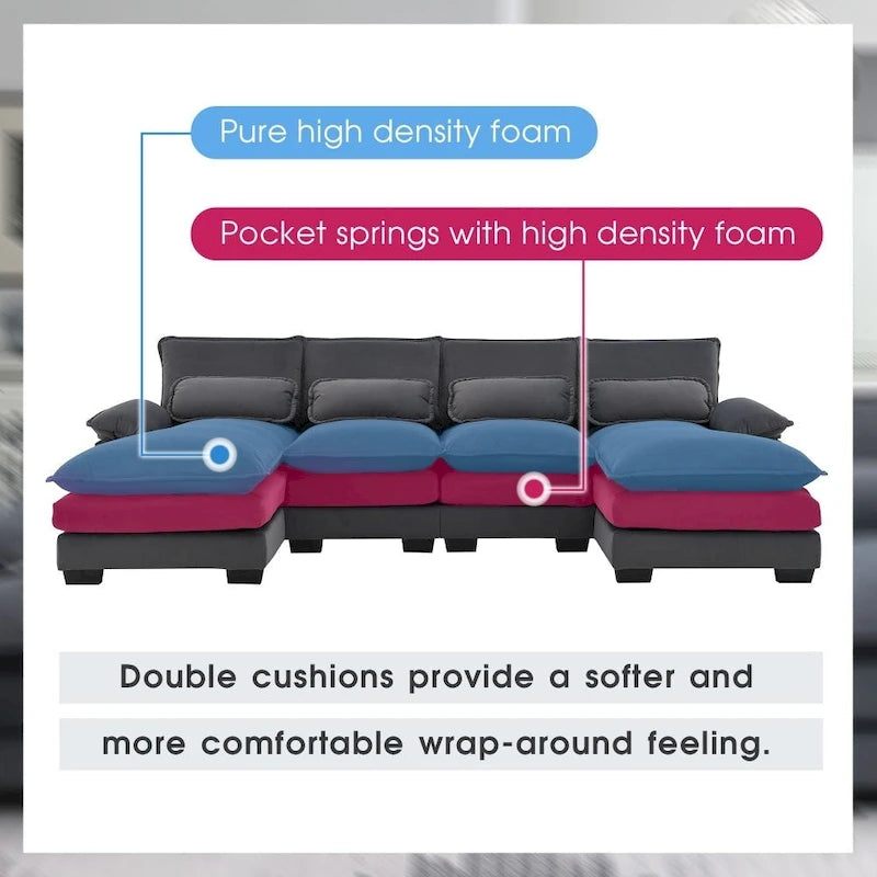 Modernes U-förmiges Sektionalsofa mit TaillenkissenSchlafsofa mit Chaiselongue