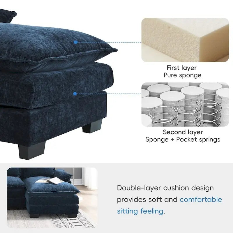 Modernes U-förmiges Sektionalsofa mit TaillenkissenSchlafsofa mit Chaiselongue