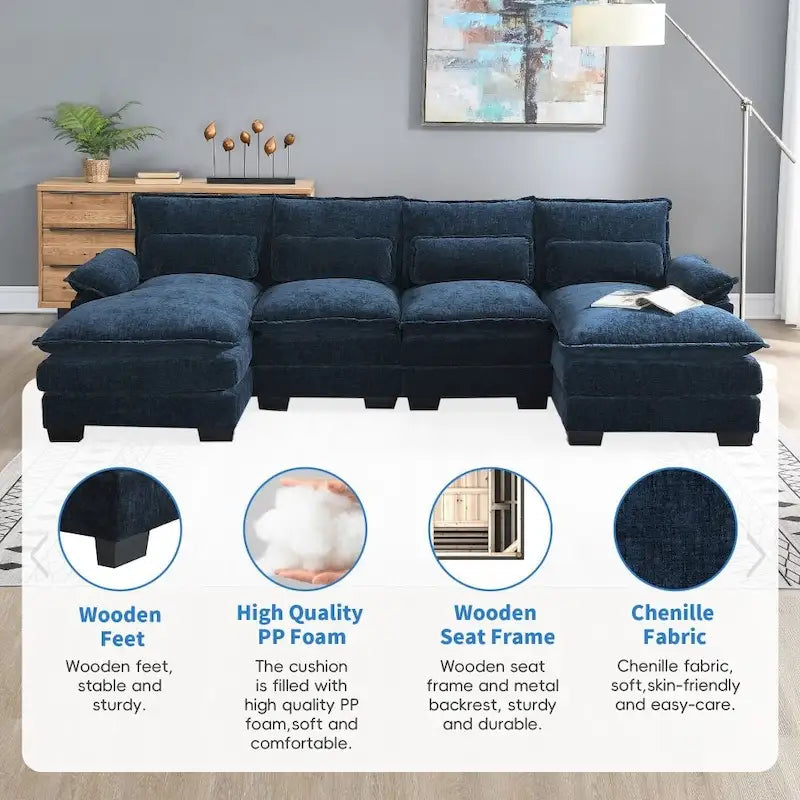 Modernes U-förmiges Sektionalsofa mit TaillenkissenSchlafsofa mit Chaiselongue