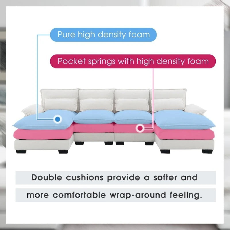 Modernes U-förmiges Sektionalsofa mit TaillenkissenSchlafsofa mit Chaiselongue