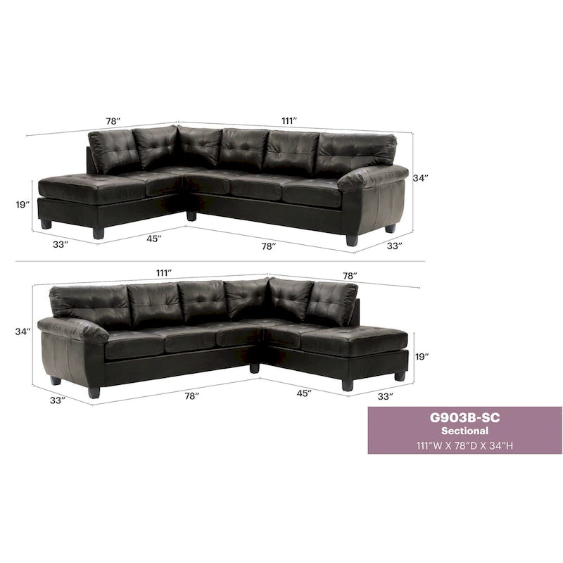 Gallant 111 Zoll B 2-teiliges L-förmiges Ecksofa aus Kunstleder – 78L x 111B x 32H