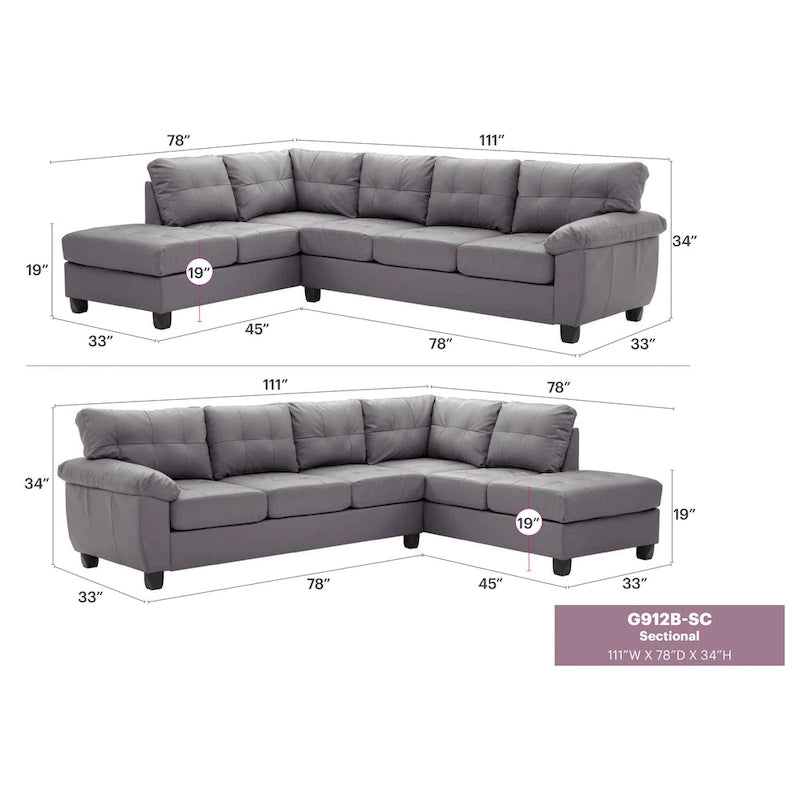Gallant 111 Zoll B 2-teiliges L-förmiges Ecksofa aus Kunstleder – 78L x 111B x 32H