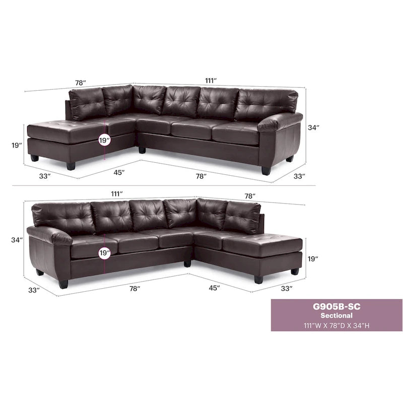 Gallant 111 Zoll B 2-teiliges L-förmiges Ecksofa aus Kunstleder – 78L x 111B x 32H