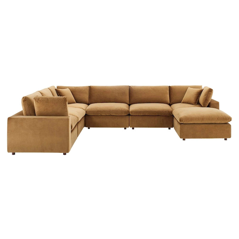 Commix Daunengefülltes, überfülltes Samt-Ecksofa, 7-teilig