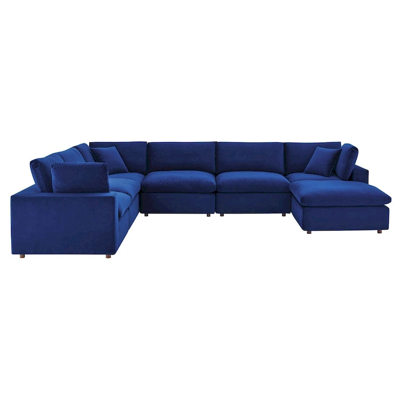 Commix Daunengefülltes, überfülltes Samt-Ecksofa, 7-teilig