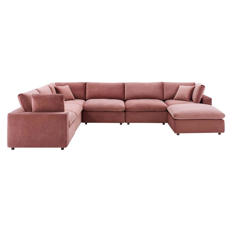 Commix Daunengefülltes, überfülltes Samt-Ecksofa, 7-teilig