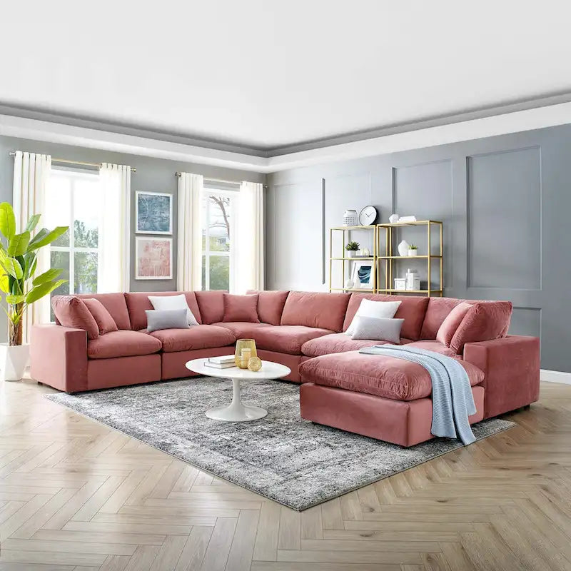 Commix Daunengefülltes, überfülltes Samt-Ecksofa, 7-teilig