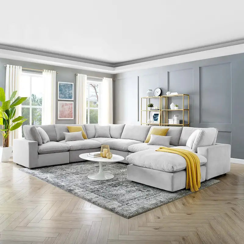 Commix Daunengefülltes, überfülltes Samt-Ecksofa, 7-teilig