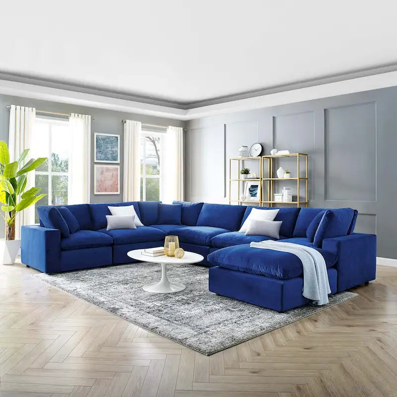Commix Daunengefülltes, überfülltes Samt-Ecksofa, 7-teilig