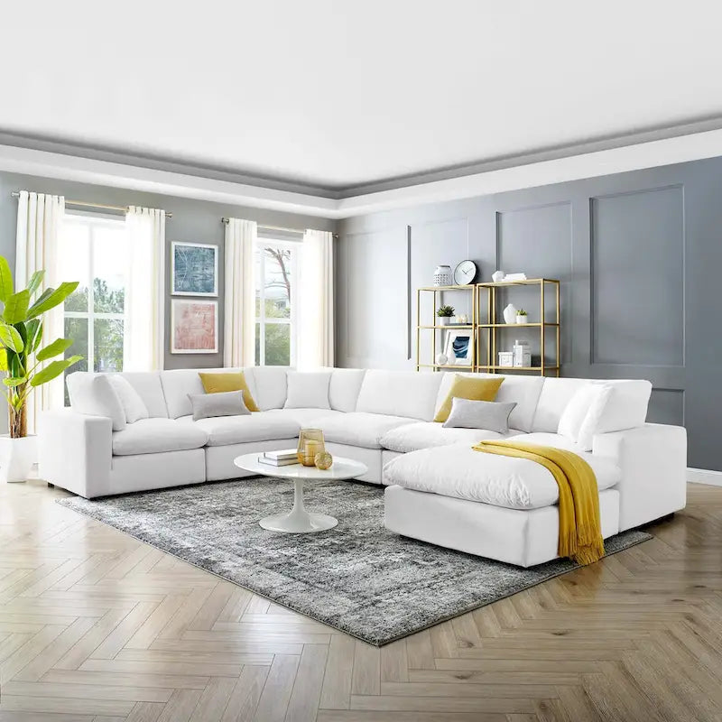 Commix Daunengefülltes, überfülltes Samt-Ecksofa, 7-teilig