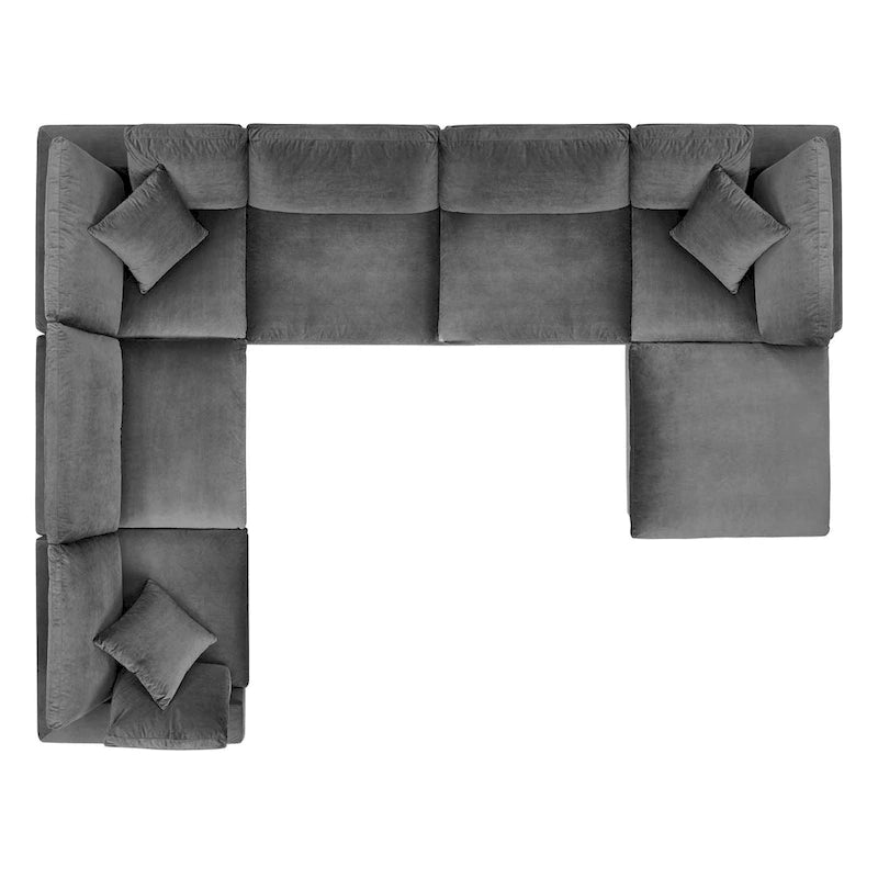 Commix Daunengefülltes, überfülltes Samt-Ecksofa, 7-teilig