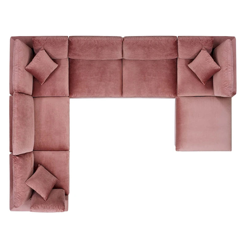 Commix Daunengefülltes, überfülltes Samt-Ecksofa, 7-teilig