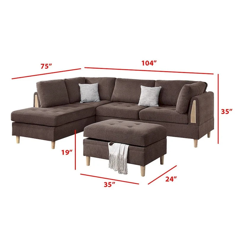 Poundex Furniture Chenille 3-teiliges Sektionssofa