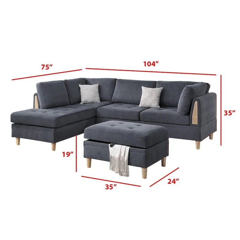 Poundex Furniture Chenille 3-teiliges Sektionssofa