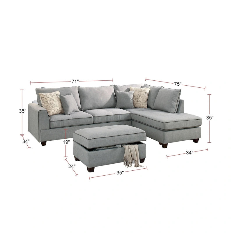 3-teiliges Stoff-Ecksofa