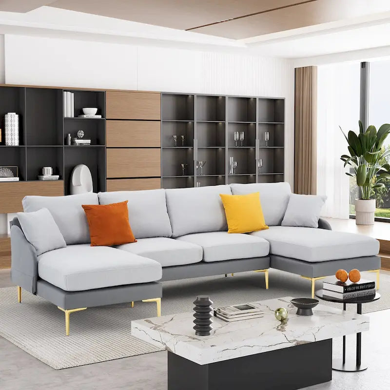 Ouyessir U-förmiges 4-Sitzer-Ecksofa mit doppelter Chaiselongue