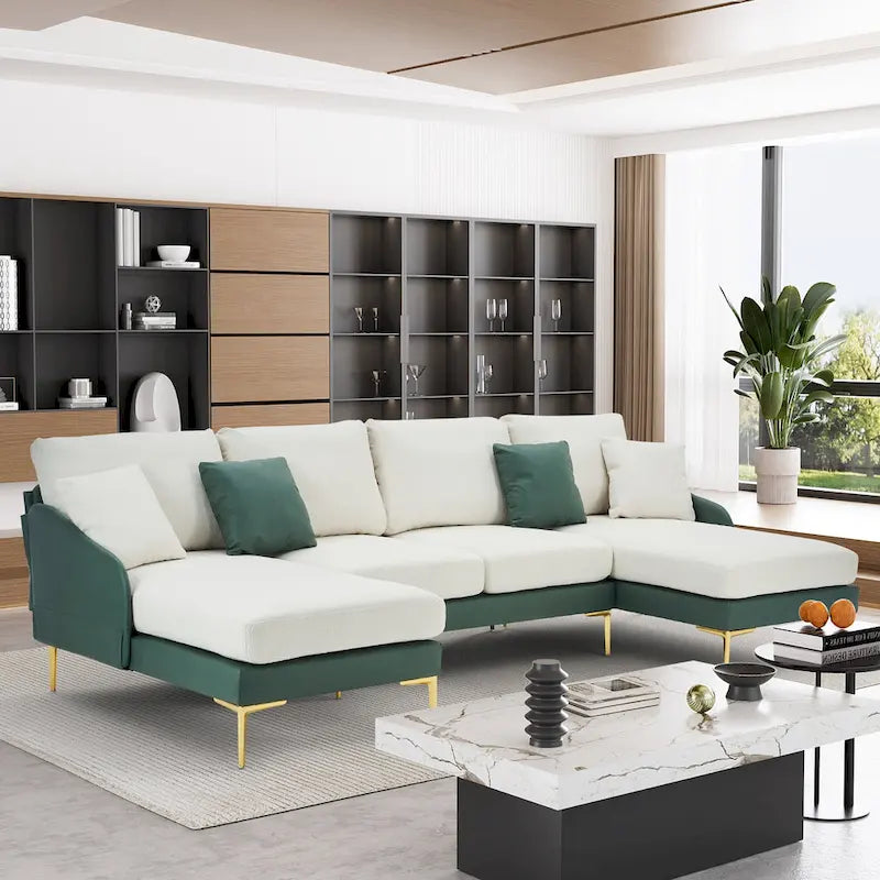 Ouyessir U-förmiges 4-Sitzer-Ecksofa mit doppelter Chaiselongue
