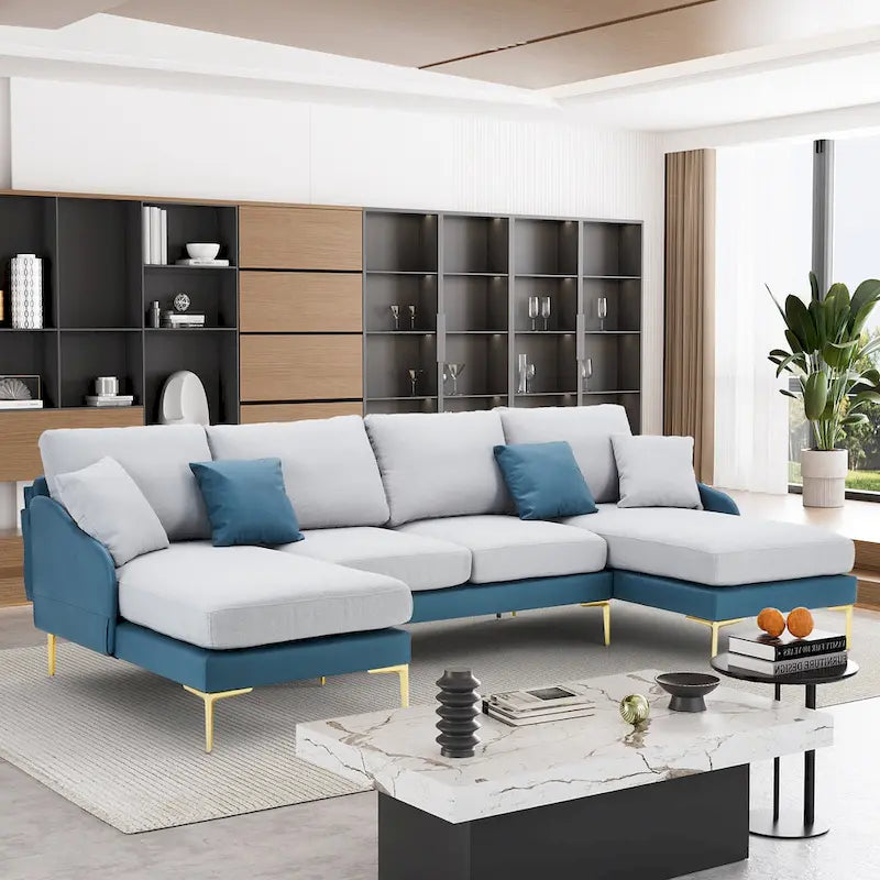 Ouyessir U-förmiges 4-Sitzer-Ecksofa mit doppelter Chaiselongue