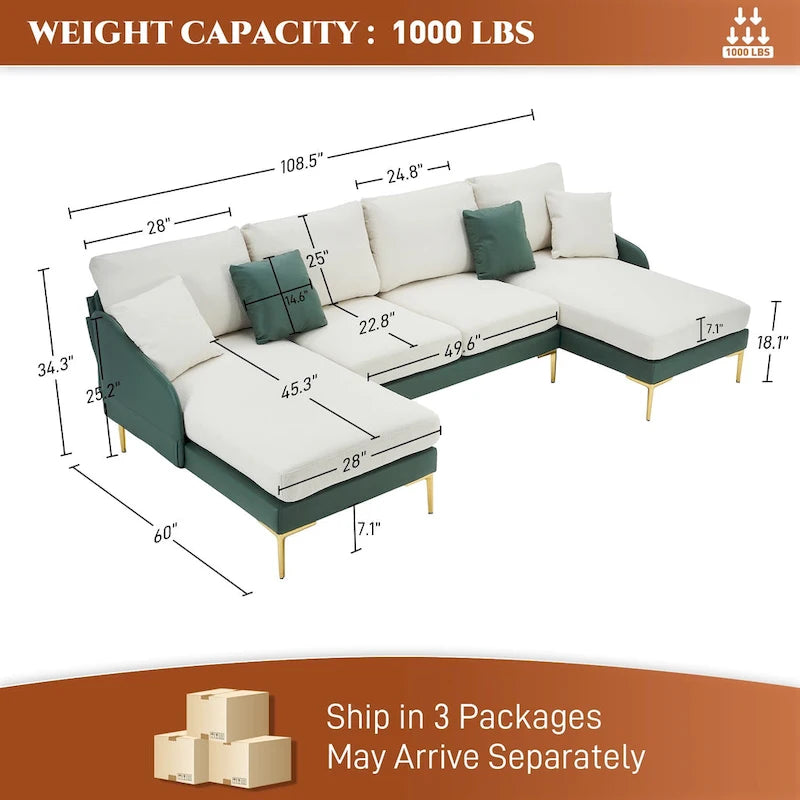 Ouyessir U-förmiges 4-Sitzer-Ecksofa mit doppelter Chaiselongue