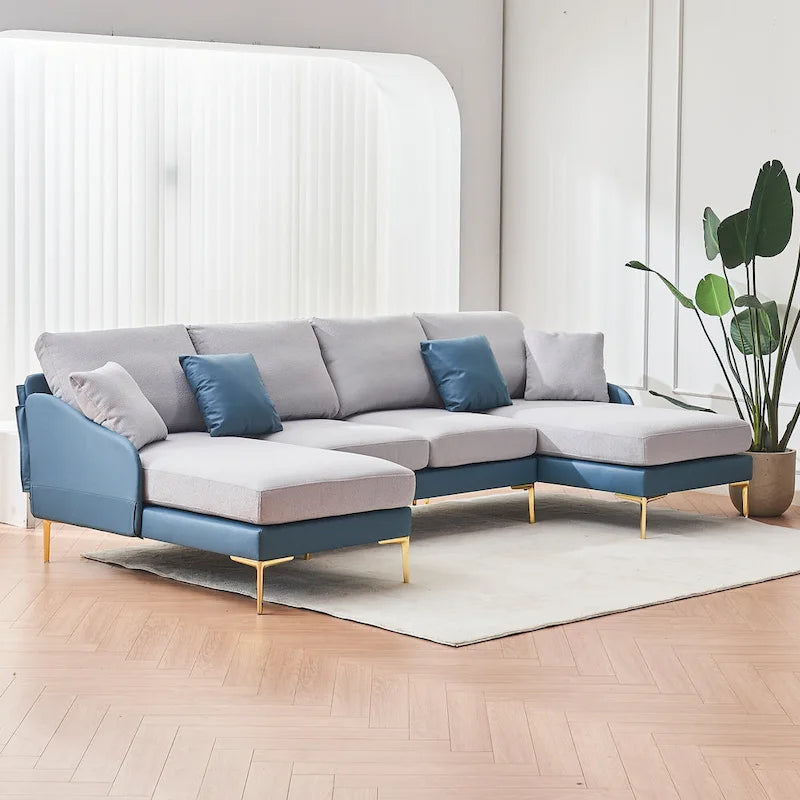 Ouyessir U-förmiges 4-Sitzer-Ecksofa mit doppelter Chaiselongue