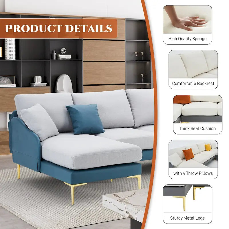 Ouyessir U-förmiges 4-Sitzer-Ecksofa mit doppelter Chaiselongue