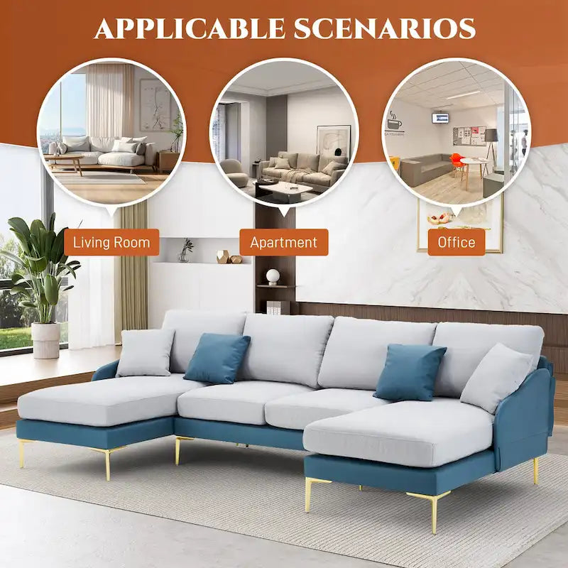 Ouyessir U-förmiges 4-Sitzer-Ecksofa mit doppelter Chaiselongue